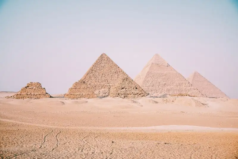 The Pyramids of Giza in the quiet early morning